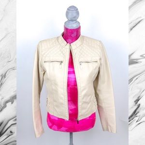 NY&Co. Cream/Ivory/Tan Faux Moto Jacket Small